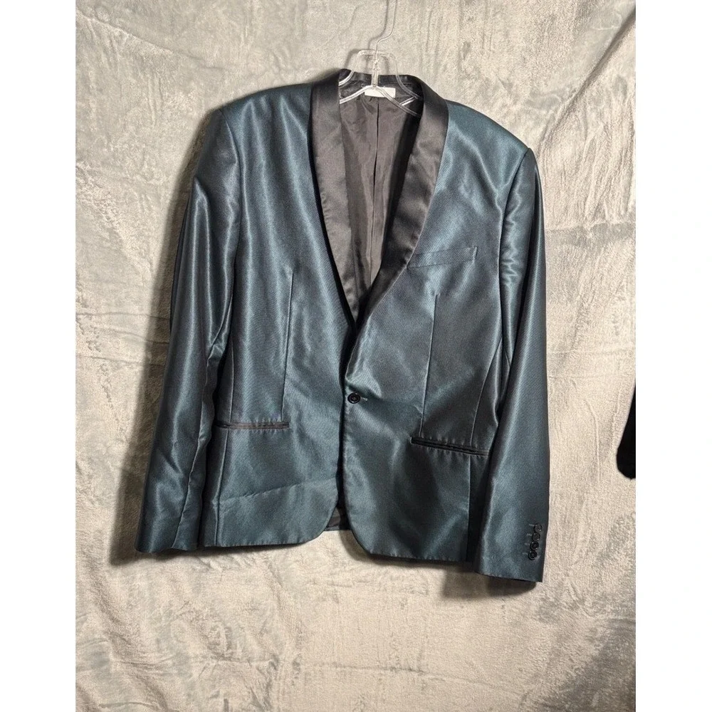 Original Use Men's Teal Shiny Shawl Collar‎ Blazer Jacket Size L